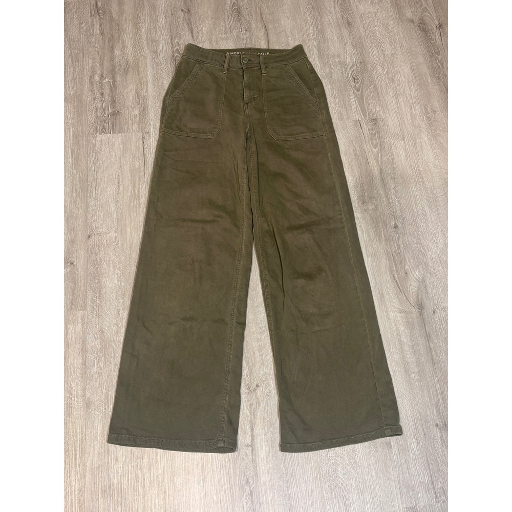 American Eagle Super High-Rise Baggy Wide Leg Pants Olive Green 00 Regular